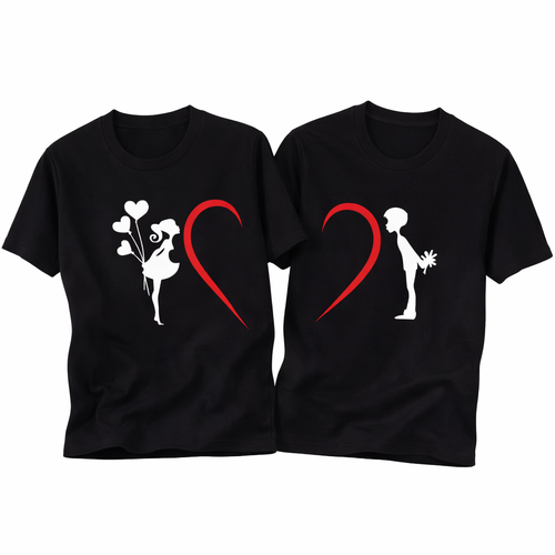 Couple Heart Silhouette Tee Set