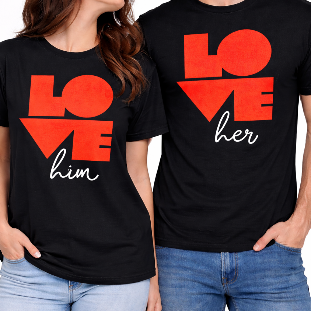 LOVE “Him / Her” Couple T-Shirt Set