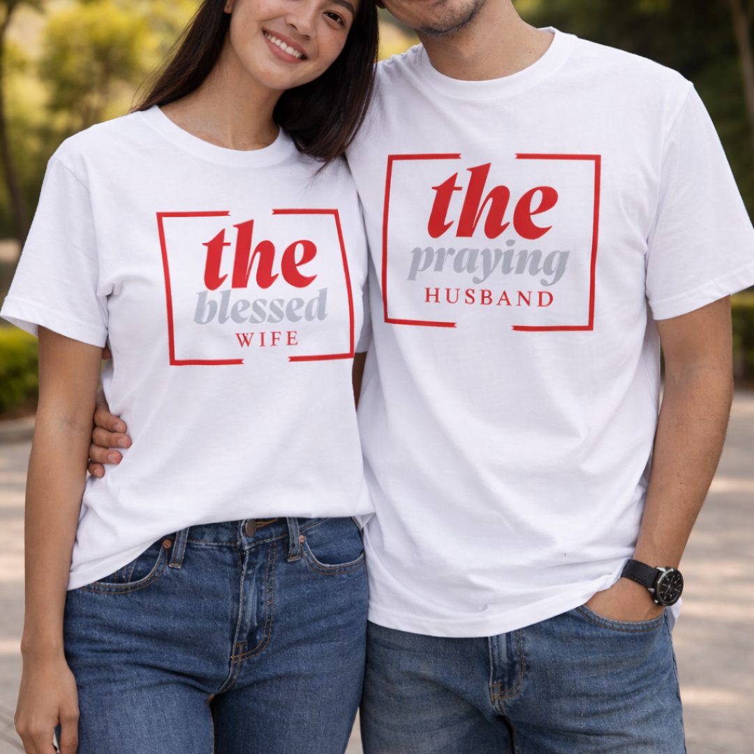 The Blessed Wife & The Praying Husband – Couple Faith Tee Set